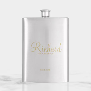 Modern Script Gold Personalized Groomsman Flacon