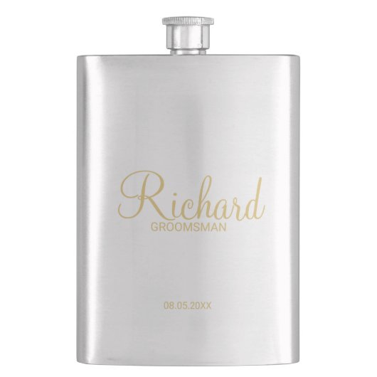 Modern Script Gold Personalized Groomsman Flacon (Voorkant)