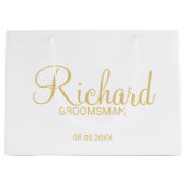 Modern Script Gold Personalized Groomsman Groot Cadeauzakje (Voorkant)