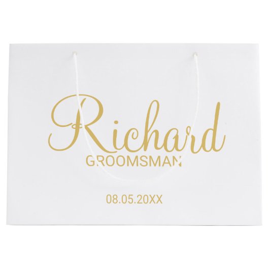 Modern Script Gold Personalized Groomsman Groot Cadeauzakje (Voorkant)