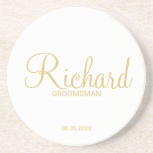 Modern Script Gold Personalized Groomsman Zandsteen Onderzetter