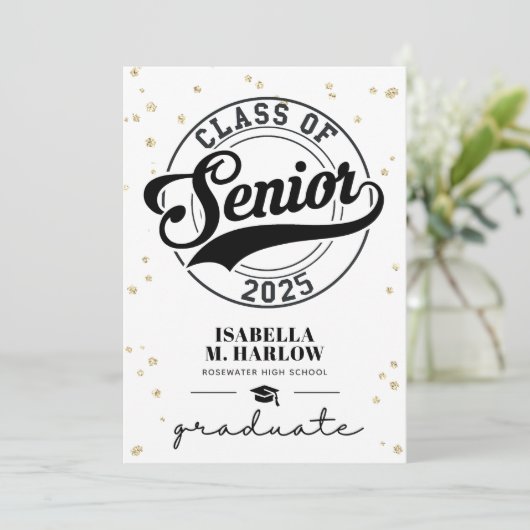 Modern Script Gold Photo Afstuderen Aankondiging (Staand voorkant)