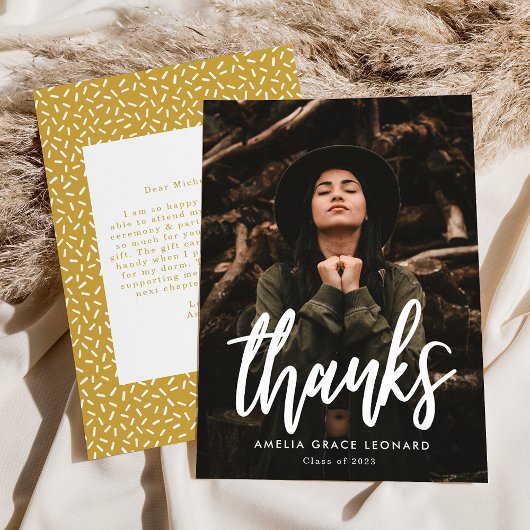 Modern Script Gold Photo Afstuderen Bedankkaart