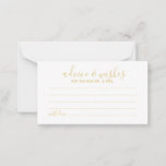 Modern Script Gold Wedding Advice en wenst Kaart<br><div class="desc">Voeg een persoonlijke aanraking toe aan uw bruiloft met een modern trouwadvies en een wenskaart. Deze advieskaart is voorzien van een titel in de gouden moderne lettertypestijl voor calligrafie en van details in de gouden moderne sans serif lettertypestijl op een witte achtergrond. Ideaal voor bruiloft, baby shower, verjaardagsfeest, vrijgezellenfeest, bachelorette...</div>