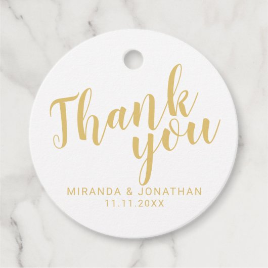 Modern Script Gold Wedding Hartelijk dank Bedankjes Labels (Voorkant)
