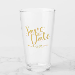 Modern script Gold Wedding Save the Date Glas