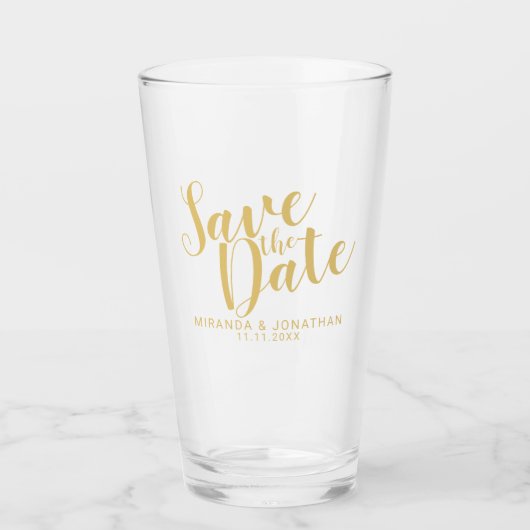 Modern script Gold Wedding Save the Date Glas (Voorkant)