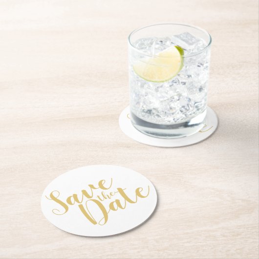 Modern script Gold Wedding Save the Date Ronde Kartonnen Onderzetter (Insitu)