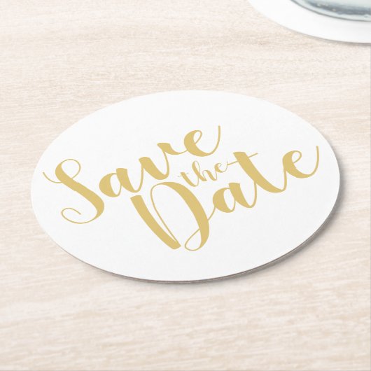 Modern script Gold Wedding Save the Date Ronde Kartonnen Onderzetter (Gebogen)