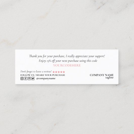 modern script gooit roze hart bedankt voor je opdr mini visitekaartje (Achterkant)