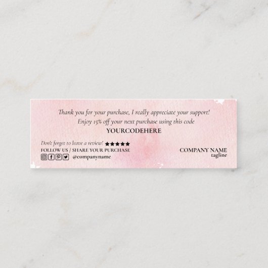 modern script gooit roze hart bedankt voor je opdr mini visitekaartje (Achterkant)