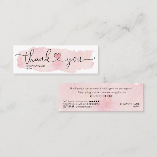 modern script gooit roze hart bedankt voor je opdr mini visitekaartje (Voorkant / Achterkant)