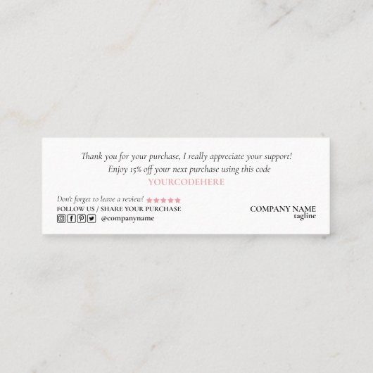 modern script gooit roze hart bedankt voor je opdr mini visitekaartje (Achterkant)