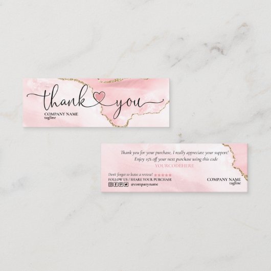 modern script gooit roze hart bedankt voor je opdr mini visitekaartje (Voorkant / Achterkant)