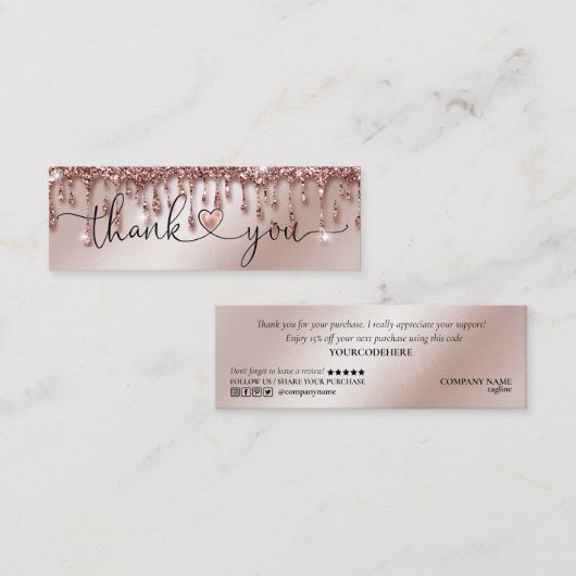 modern script gooit roze hart bedankt voor je opdr mini visitekaartje (Voorkant / Achterkant)