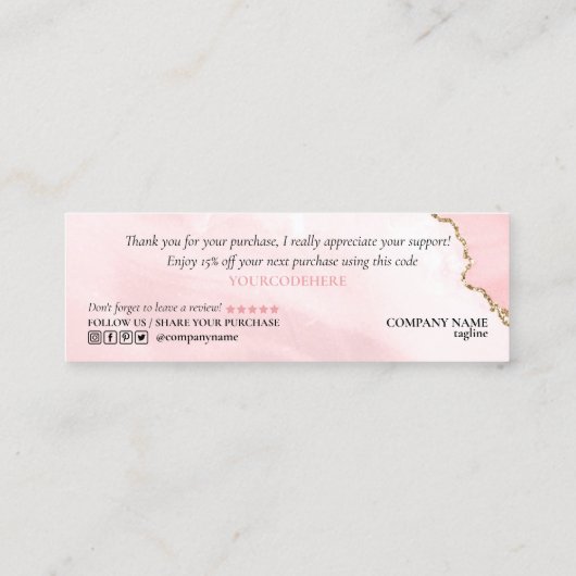 modern script gooit roze hart bedankt voor je opdr mini visitekaartje (Achterkant)