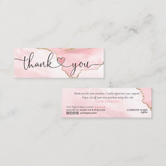 modern script gooit roze hart bedankt voor je opdr mini visitekaartje (Voorkant / Achterkant)