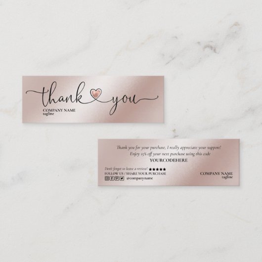 modern script gooit roze hart bedankt voor je opdr mini visitekaartje (Voorkant / Achterkant)