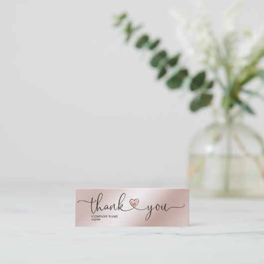 modern script gooit roze hart bedankt voor je opdr mini visitekaartje (Staand voorkant)