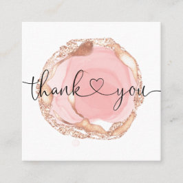 modern script gooit roze hart bedankt voor je opdr vierkante visitekaartje