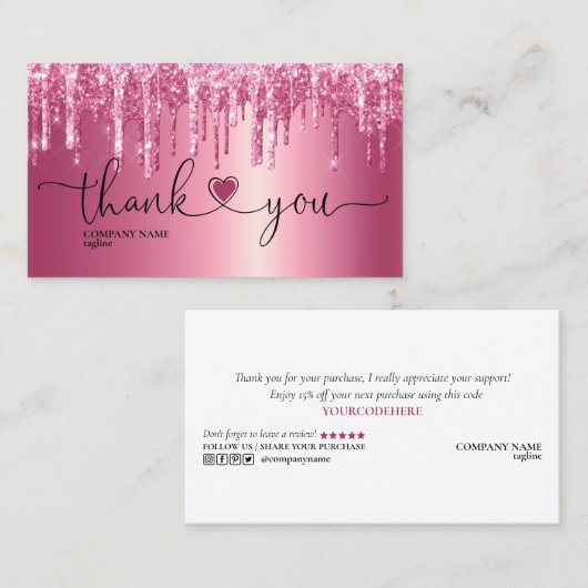 modern script gooit roze hart bedankt voor je opdr visitekaartje (Voorkant / Achterkant)