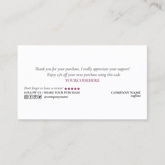 modern script gooit roze hart bedankt voor je opdr visitekaartje (Achterkant)