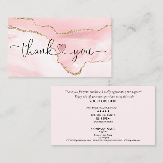 modern script gooit roze hart bedankt voor je opdr visitekaartje (Voorkant / Achterkant)