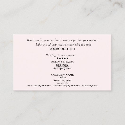 modern script gooit roze hart bedankt voor je opdr visitekaartje (Achterkant)