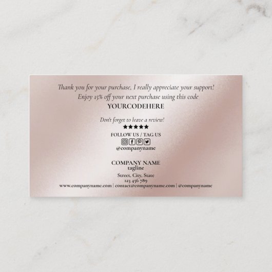 modern script gooit roze hart bedankt voor je opdr visitekaartje (Achterkant)