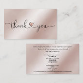 modern script gooit roze hart bedankt voor je opdr visitekaartje (Voorkant / Achterkant)