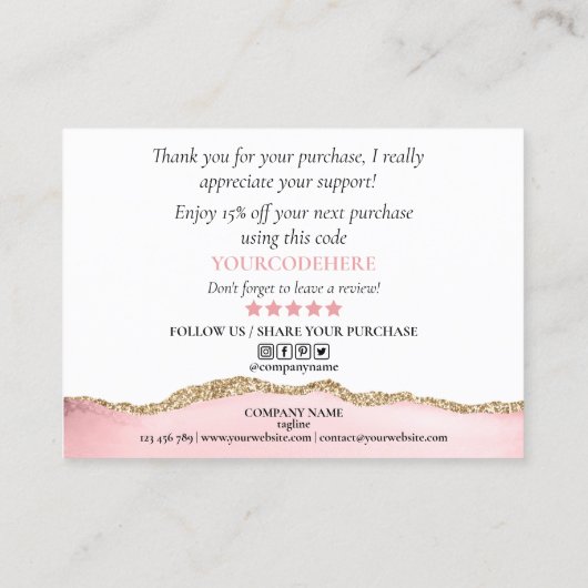 modern script gooit roze hart bedankt voor je opdr visitekaartje (Achterkant)