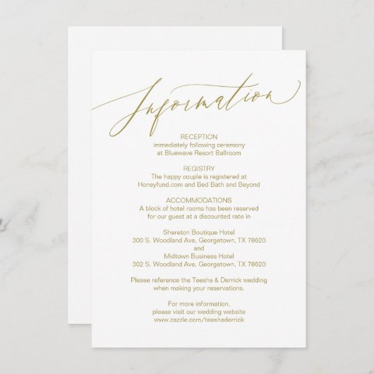 Modern script, goud, bruiloft informatie Kaart (Voorkant / Achterkant)