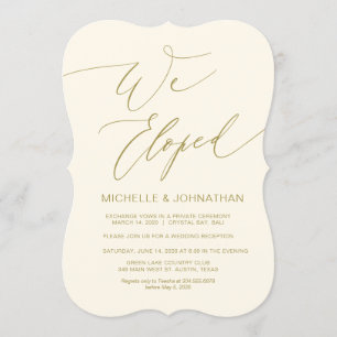 Modern script, goud, huwelijksvlucht receptie kaart