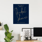 Modern Script Goud Navy Welkom op Bridal Shower Poster (Thuiskantoor)