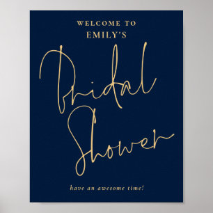 Modern Script Goud Navy Welkom op Bruidsfeest Poster