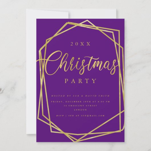 MODERN Script Goud Paarse Lijst Kerstfeest Kaart (Voorkant)