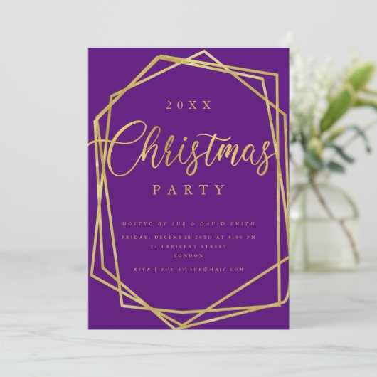 MODERN Script Goud Paarse Lijst Kerstfeest Kaart (Staand voorkant)