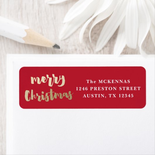 Modern Script Goud Prettig Kerstmis Retouradres Etiket (Insitu)