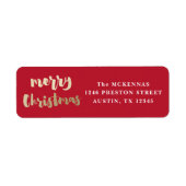 Modern Script Goud Prettig Kerstmis Retouradres Etiket (Voorkant)