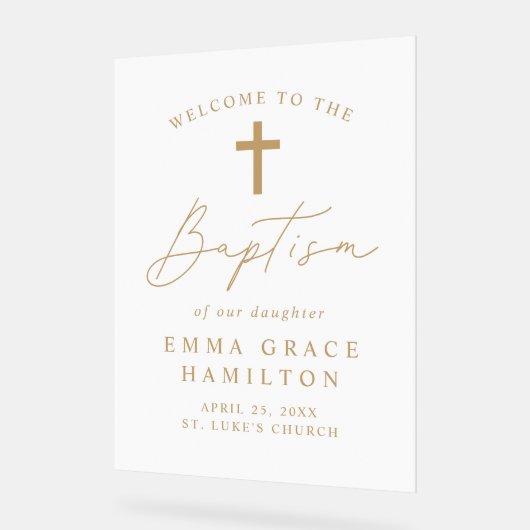 Modern Script Goud Script Baptisme Welkom Acryl Bord (Hoek)