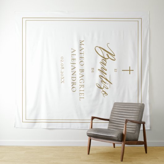 Modern Script Goud Spaans Bautizo Achtergrond Wandkleed (In Situ (horizontaal))