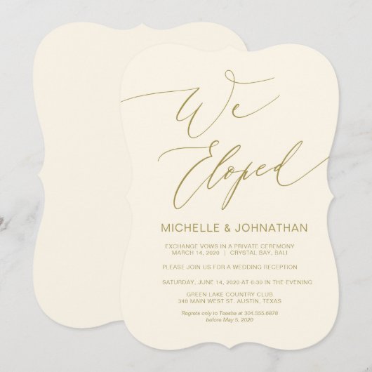 Modern script, goud, trouwfeest kaart (Voorkant / Achterkant)