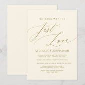 Modern script, goud, trouwontvluchting receptie kaart (Voorkant / Achterkant)