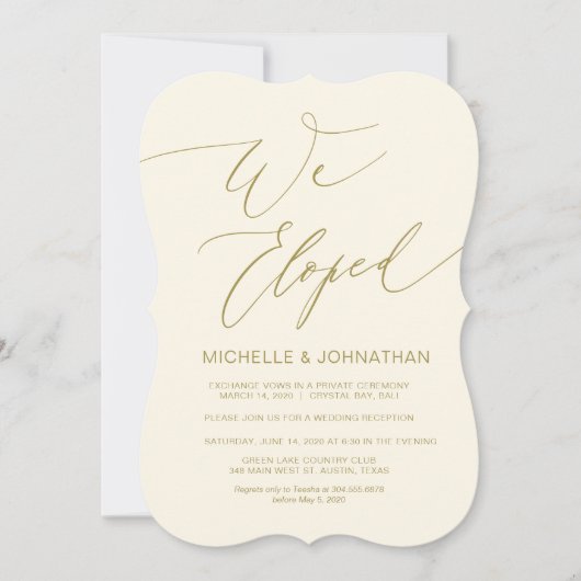 Modern script, goud, trouwreceptie na ontvluchting kaart (Voorkant)