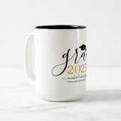Modern Script Goud Zwart Afstuderen Gepersonalisee Tweekleurige Koffiemok (Voorkant links)