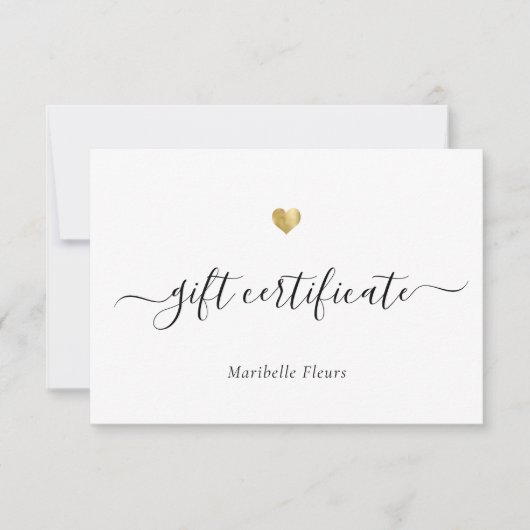 Modern Script Gouden Hart Logo Cadeaubon (Voorkant)