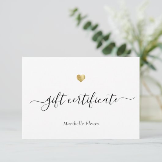 Modern Script Gouden Hart Logo Cadeaubon (Staand voorkant)