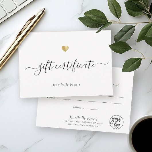 Modern Script Gouden Hart Logo Cadeaubon