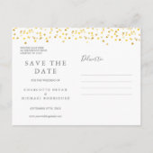 Modern Script Gouden Hartjes Confetti Save the Dat Aankondigingskaart (Achterkant)