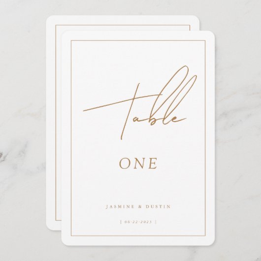 Modern Script Gouden Trouwtafel Nummer, Decor Mini Kaart (Voorkant / Achterkant)